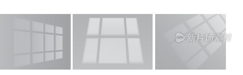 阴影软覆盖效果透明的空墙模型集。柔和的光影透过窗户。窗户投影在墙上和地板上。自然采光的场景。逼真反映