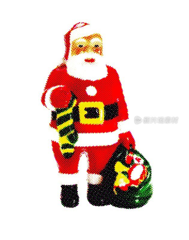 圣诞老人手持长袜和玩具袋
