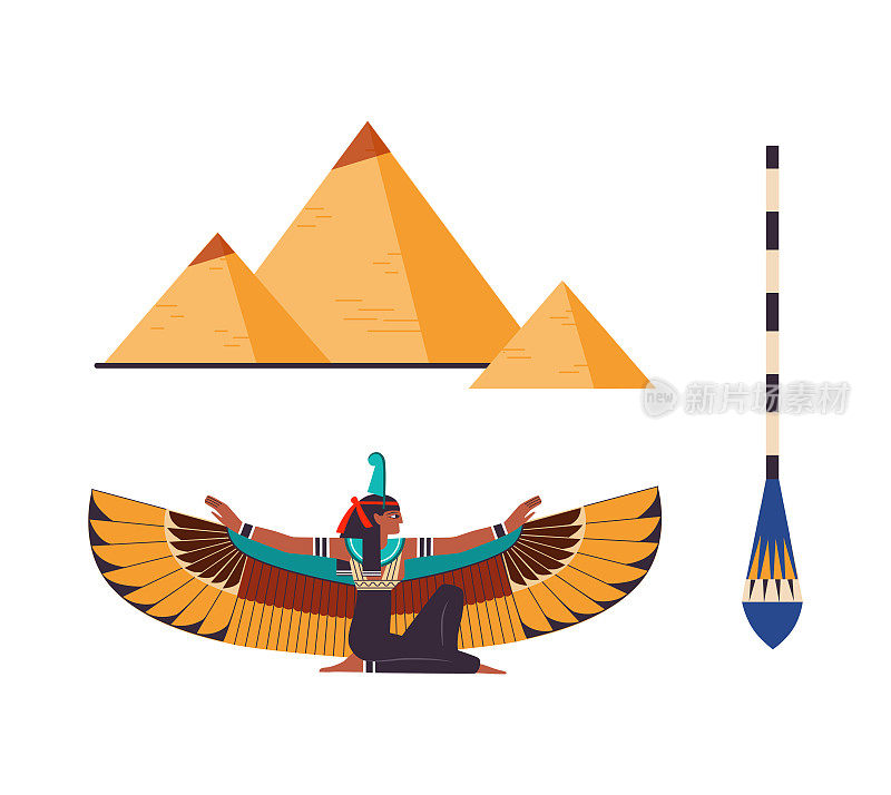 伊希斯是古埃及宗教中的女神，金字塔是埃及符号向量集