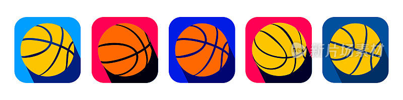 团队竞争，运动和胜利的概念。体育图标设置在平面风格与篮球在孤立的白色背景。