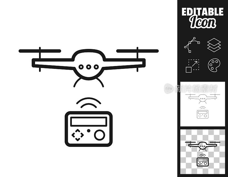 遥控飞行无人机。图标设计。轻松地编辑