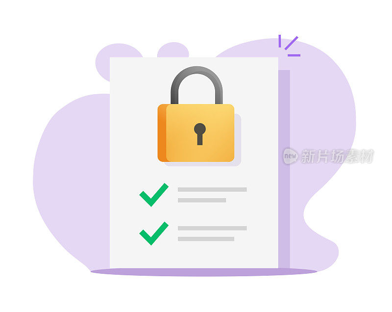 机密个人隐私信息矢量图标或神圣锁信息法律数据文件文件说明，保密协议合同保护，安全条款加密政策