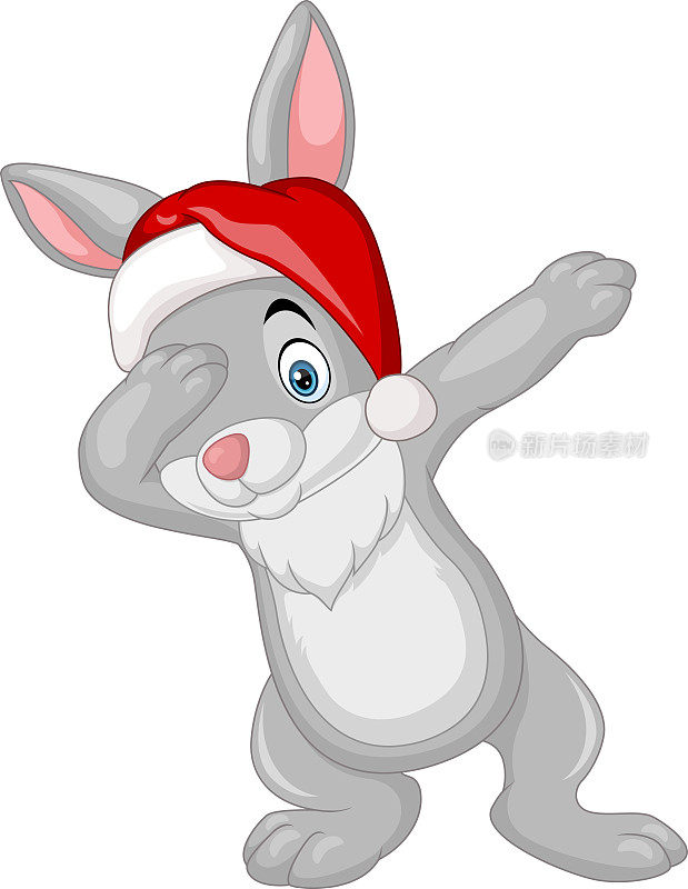 戴着圣诞帽的卡通小兔子