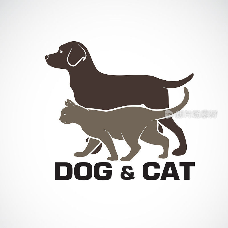 白色背景上的狗和猫的设计矢量。的动物。宠物标志或图标。易于编辑的分层矢量插图。