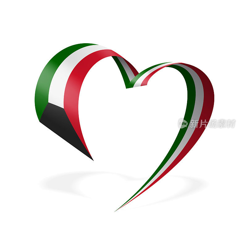 科威特――心带旗。科威特心形国旗。股票矢量图