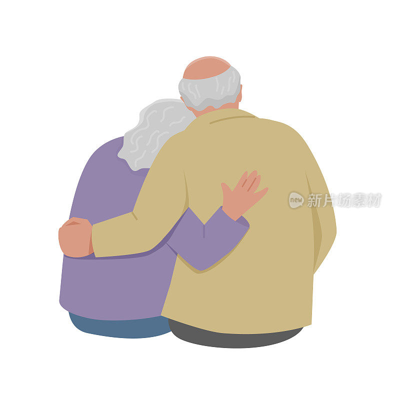 老人和女人坐在一起拥抱