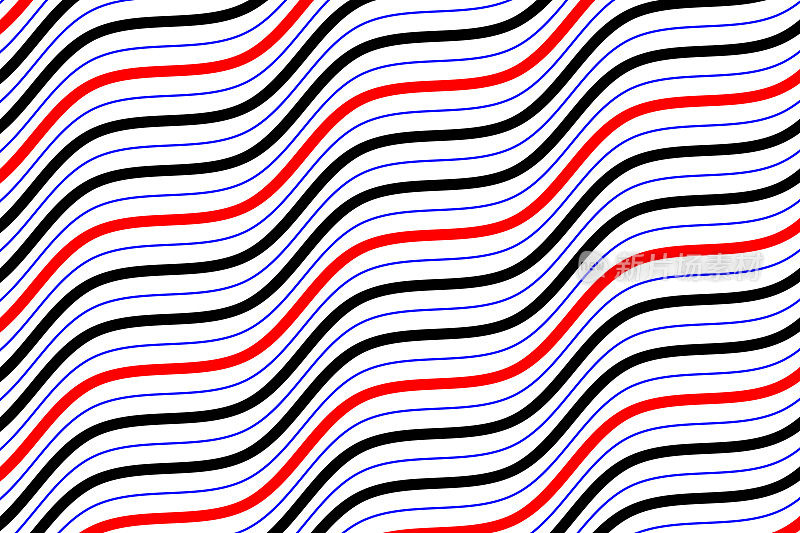 红色和黑色的海浪线艺术织物图案在白色的背景矢量。