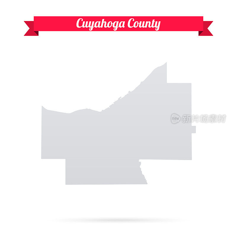 凯霍加县，俄亥俄州。白底红旗地图