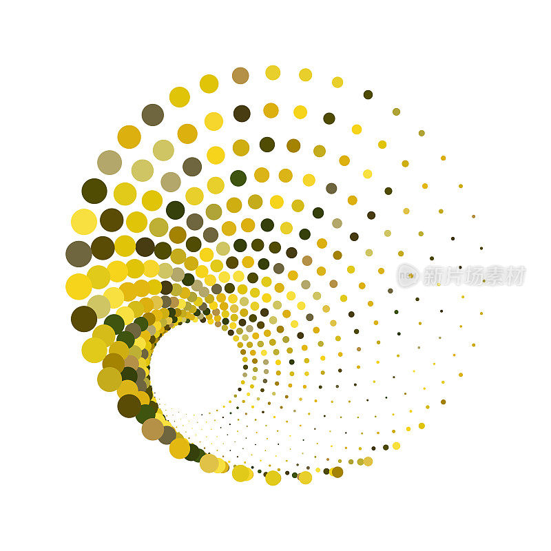矢量黄色半色调圆点漩涡环符号图案背景设计
