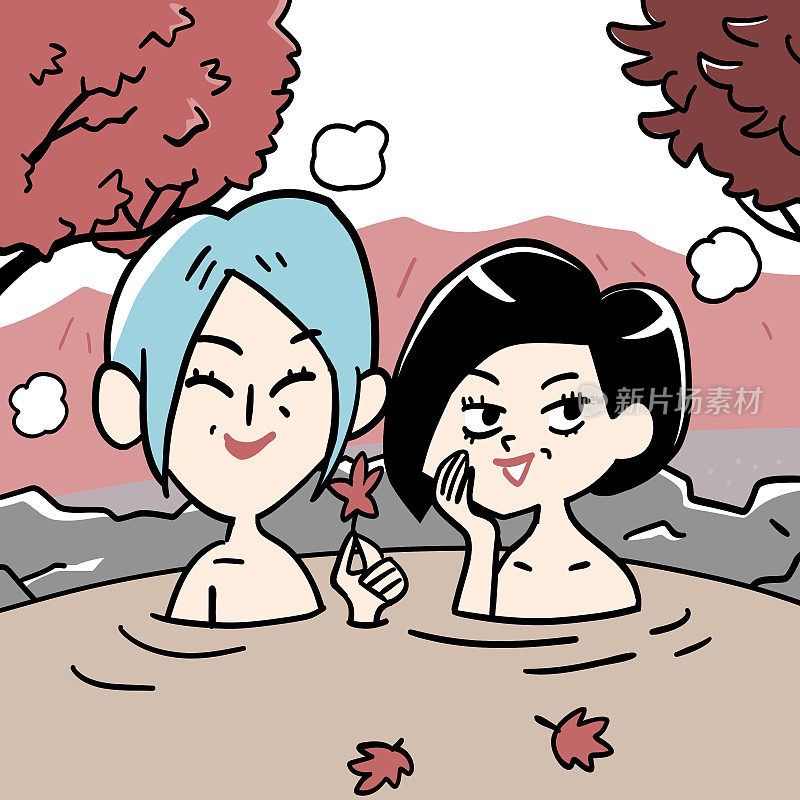 两个女人在露天温泉旅行