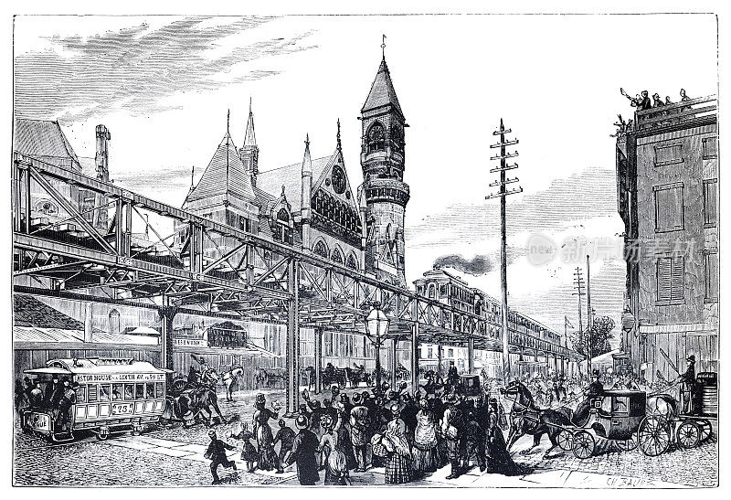 1880年，纽约市曼哈顿的高架铁路