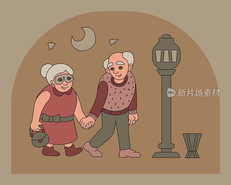 一对老夫妇在散步