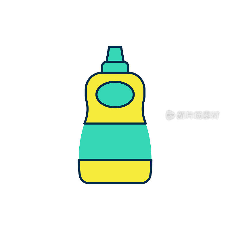 填充轮廓洗碗液瓶图标孤立在白色背景。洗碗用的液体洗涤剂。向量