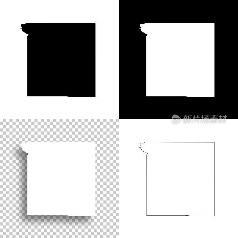 俄克拉荷马州渥太华县。设计地图。空白，白色和黑色背景