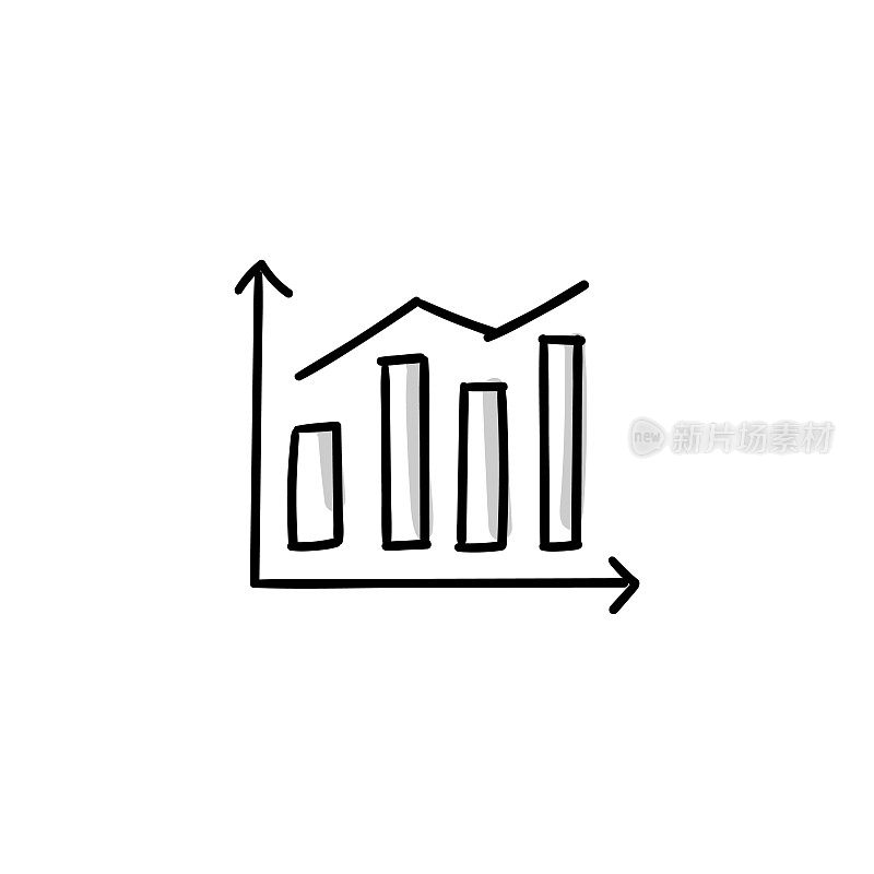 财务图表素描涂鸦矢量图标与可编辑的笔画。Icon适用于网页设计、移动应用、UI、UX和GUI设计。