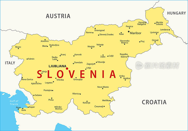 斯洛文尼亚的地图。斯洛文尼亚矢量彩色地图