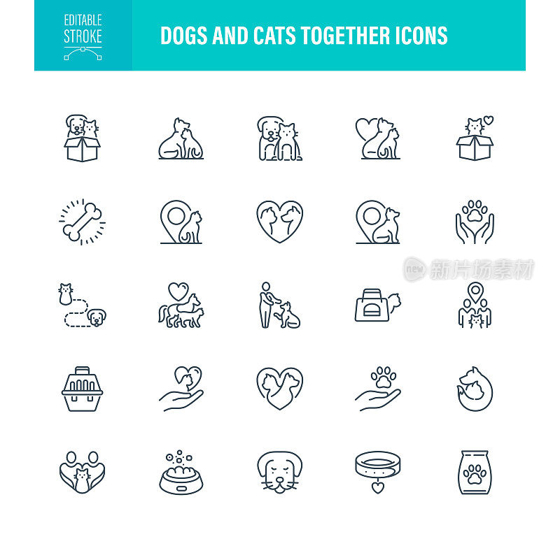 狗和猫图标可编辑的笔触
