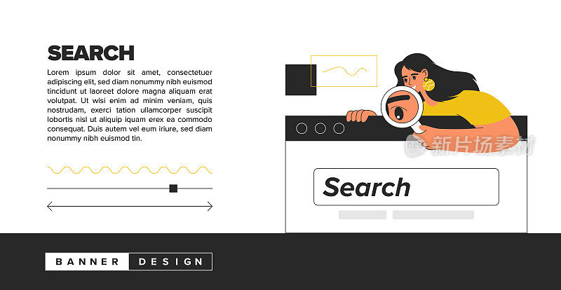 搜索插图概念。新潮的矢量风格和横幅设计。网络地址。