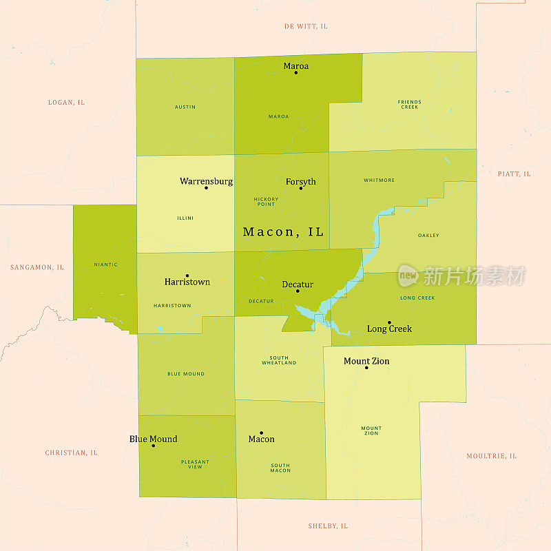 IL梅肯县矢量地图绿色