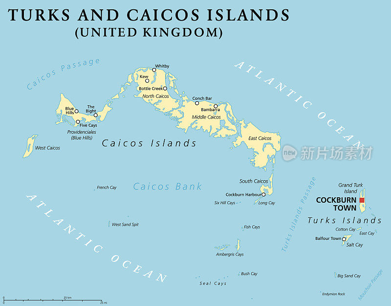 特克斯和凯科斯群岛政治地图