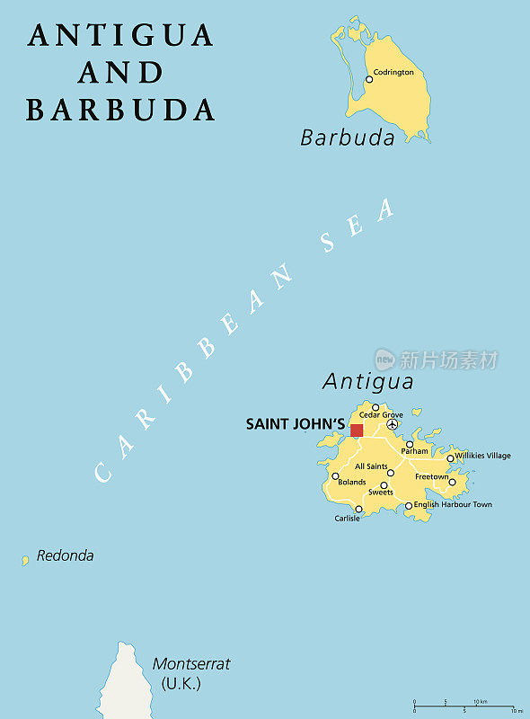 安提瓜和巴布达政治地图