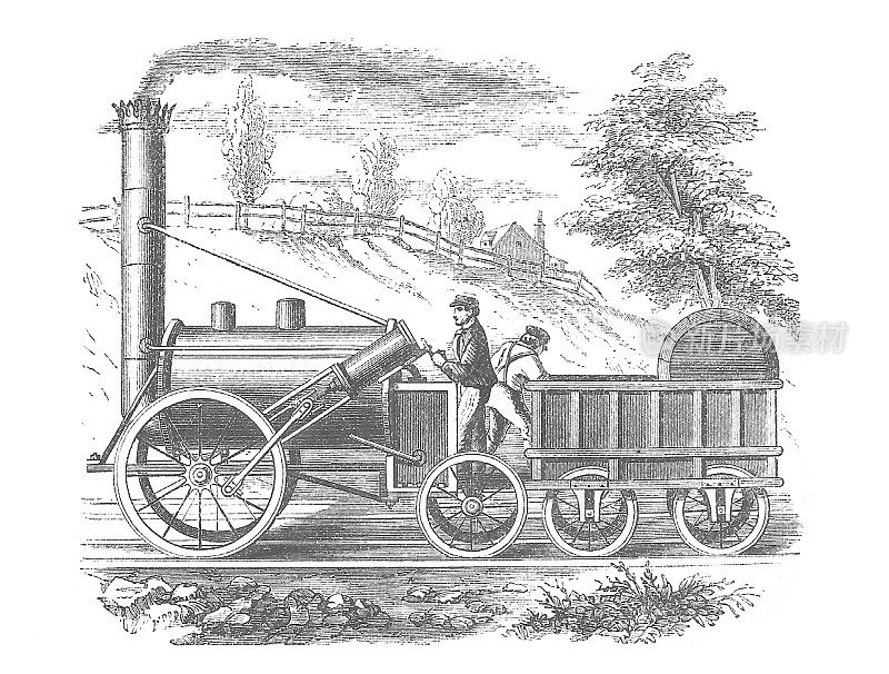 乔治·斯蒂芬森的火箭雕刻1878年19世纪铁路