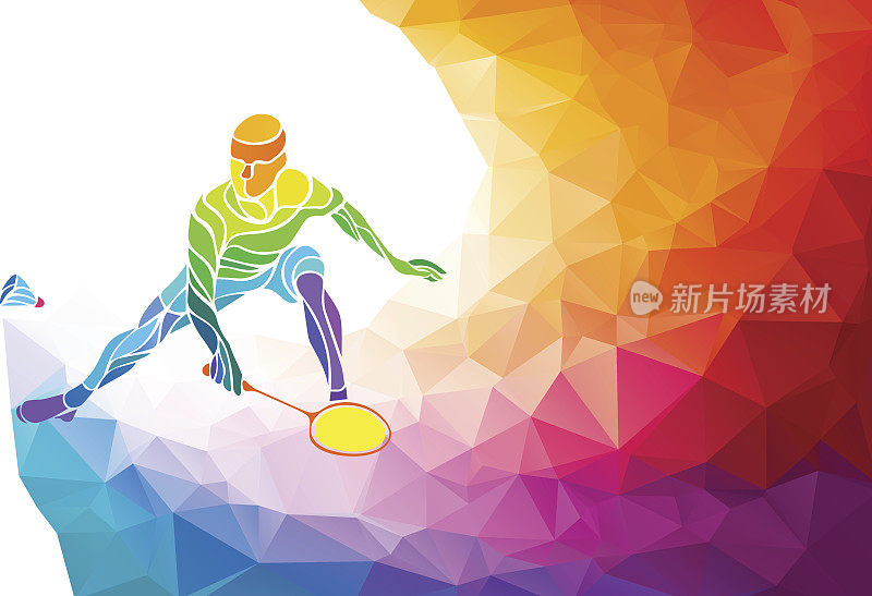彩色艺术插图的羽毛球运动员与棱镜