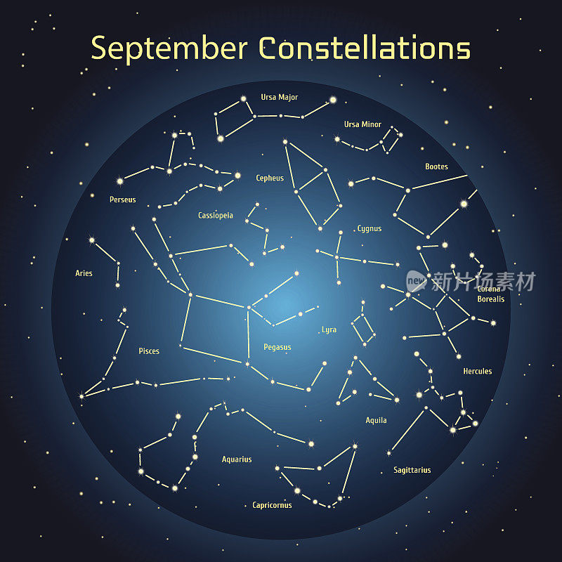 矢量图的星座夜空在9月