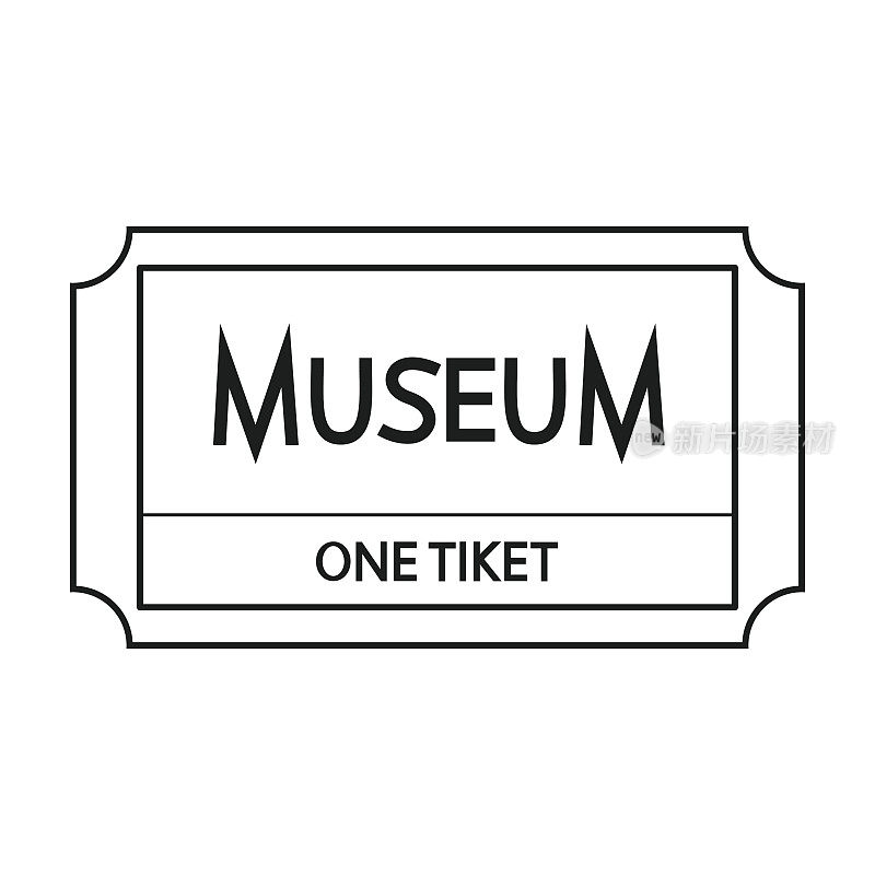 门票博物馆图标在轮廓风格孤立的白色背景。博物馆符号股票矢量插图。