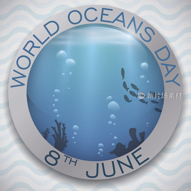 世界海洋日的海洋景观圆形按钮
