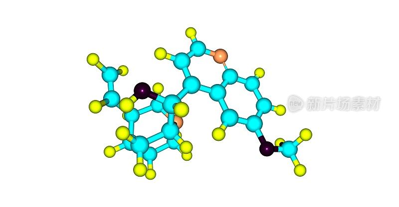 奎宁分子结构孤立于白色