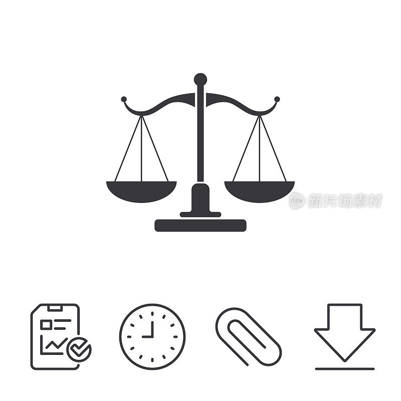 正义的天平标志图标。法院的符号。