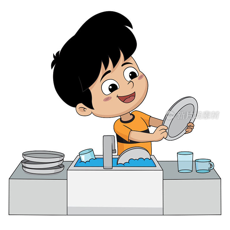 孩子们帮父母洗碗。
