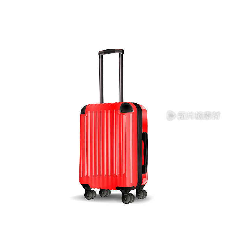 红色机舱行李模型，手提箱，行李孤立在白色背景。矢量插图。