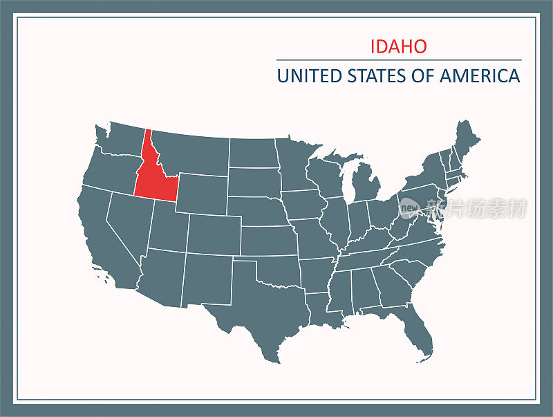 爱达荷州轮廓矢量地图美国可打印