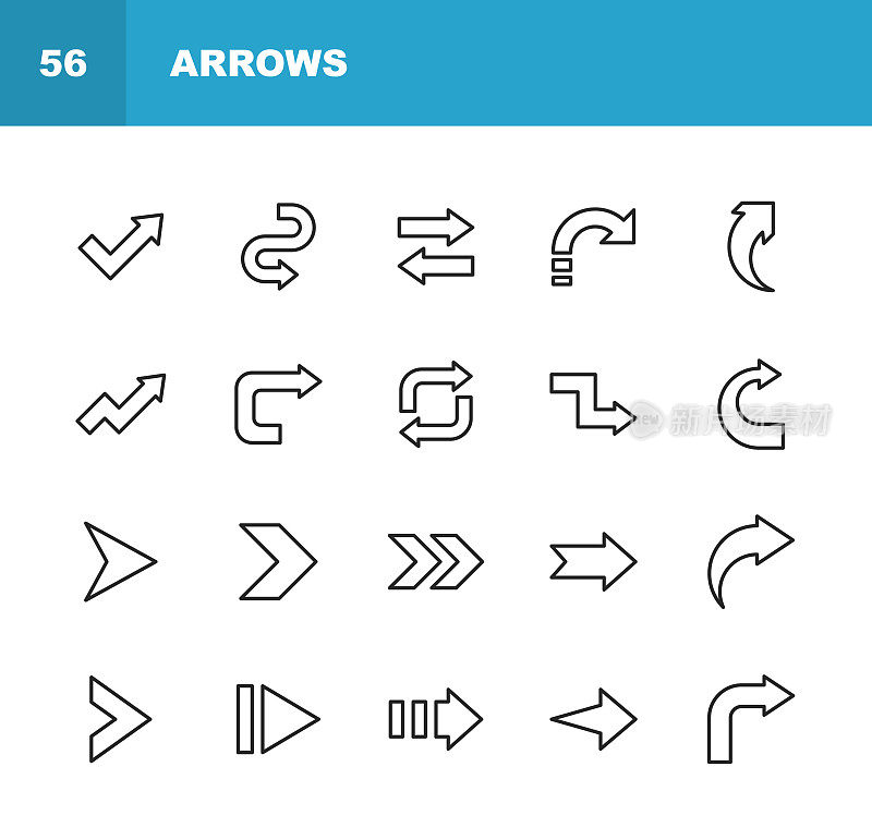 箭头图标。可编辑的中风。像素完美。移动和网络。包含方向、箭头等图标。
