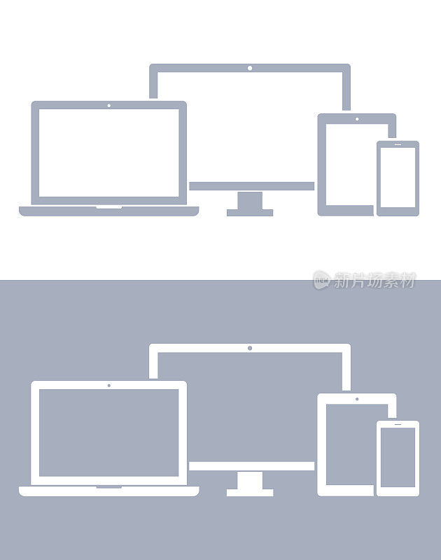 技术设备;采购产品电脑显示器，电视，笔记本电脑，平板电脑，智能手机图标设置在灰色
