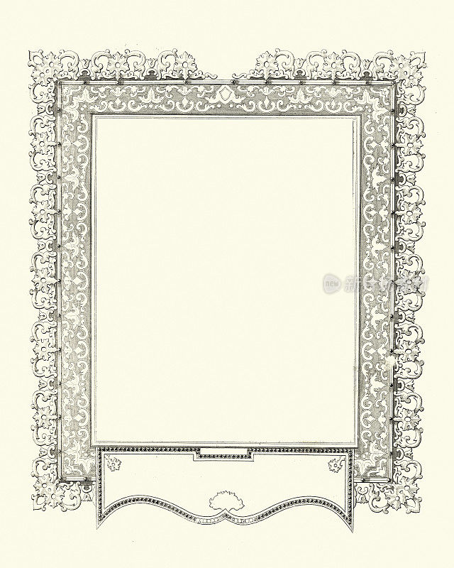 华丽的木刻画框，边框，复古的设计元素