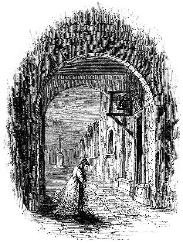 朱丽叶去劳伦斯修士的牢房在罗密欧和朱丽叶-威廉·莎士比亚的作品