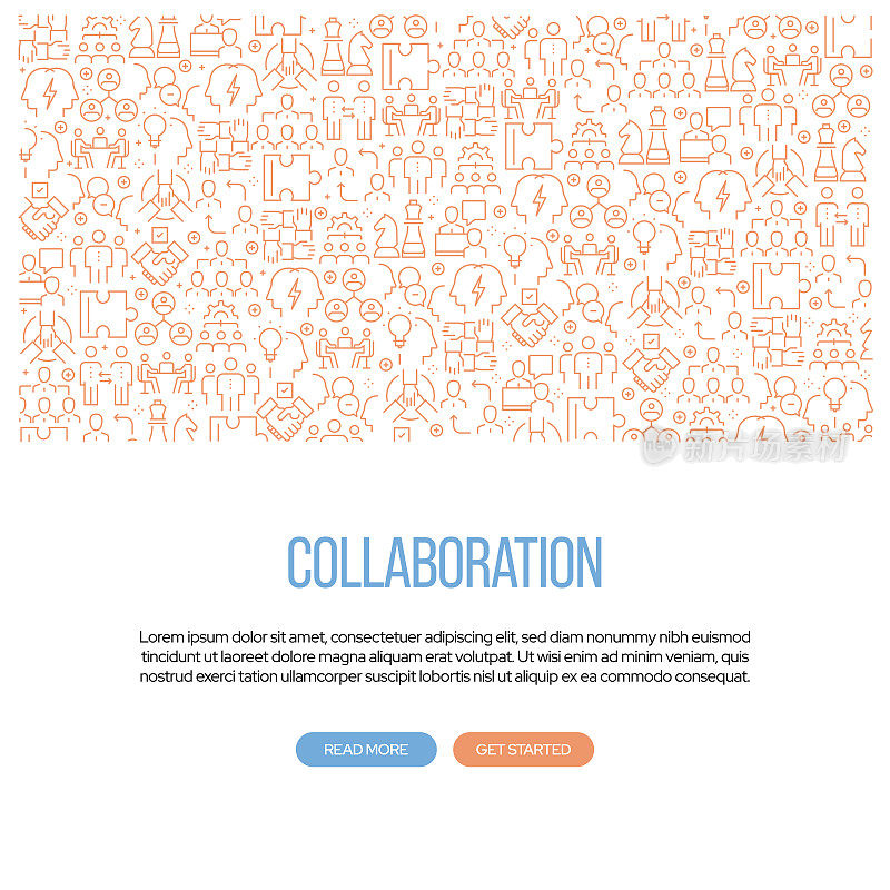 与模式相关的协作横幅设计。现代线条风格图标矢量插图