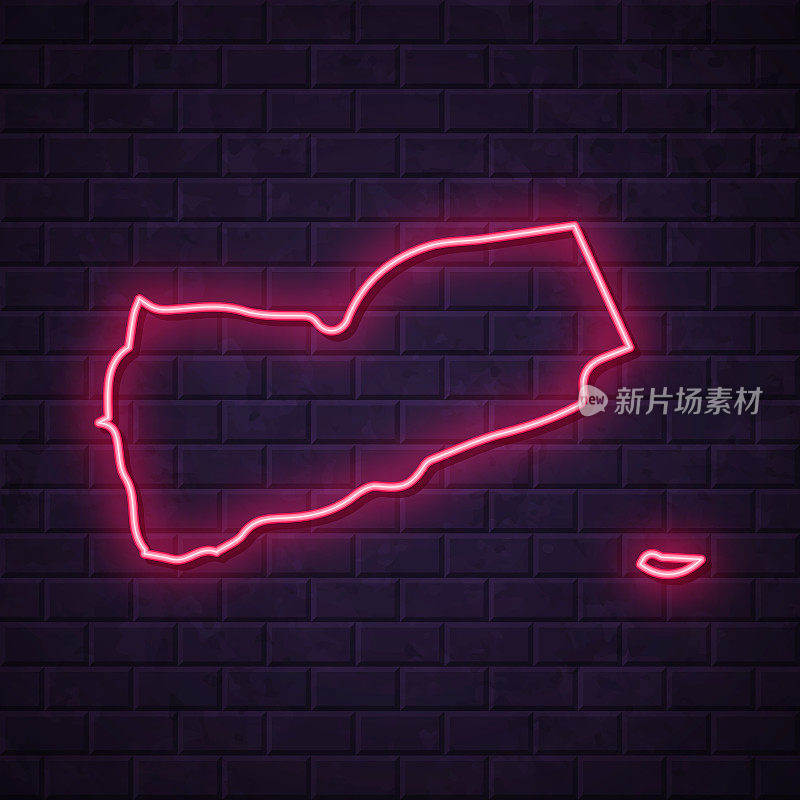也门地图-砖墙背景上闪烁的霓虹灯
