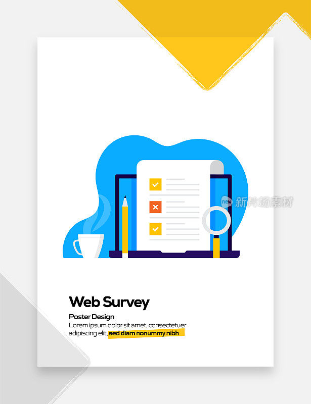 在线调查概念平面设计海报，封面和横幅。现代平面设计矢量插图。