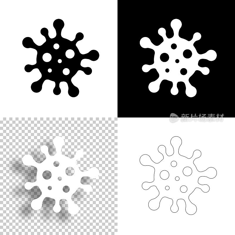 冠状病毒细胞(COVID-19)。图标设计。空白，白色和黑色背景-线图标