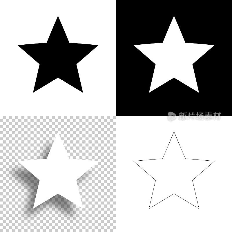 明星。图标设计。空白，白色和黑色背景-线图标