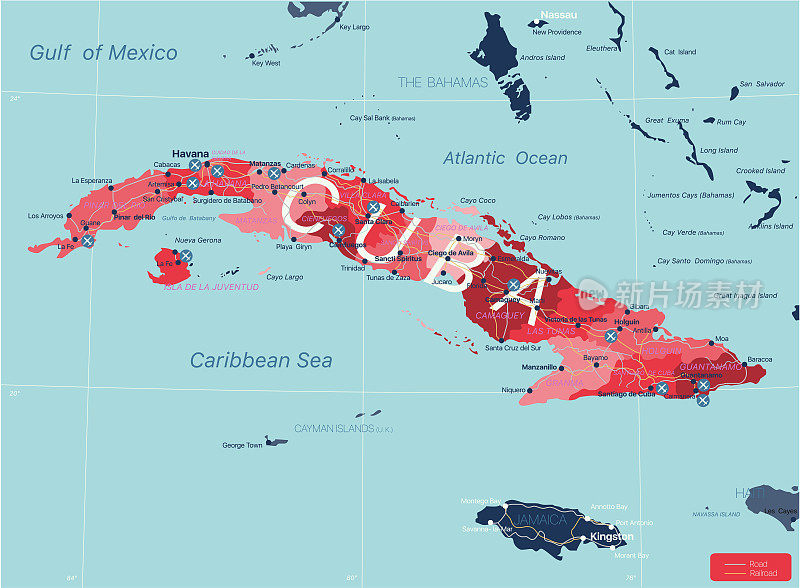 古巴国家详细的可编辑地图