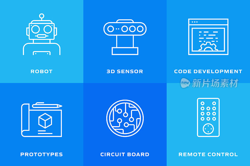机器人工程相关线图标。向量符号说明。