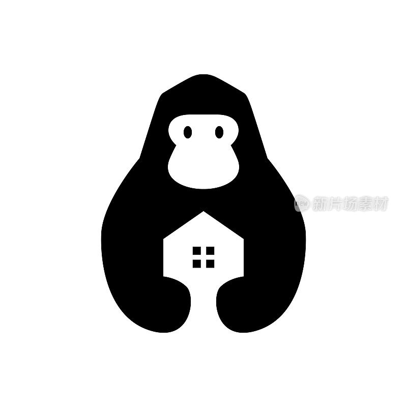 大猩猩房子住宅房地产抵押负空间矢量图标插图