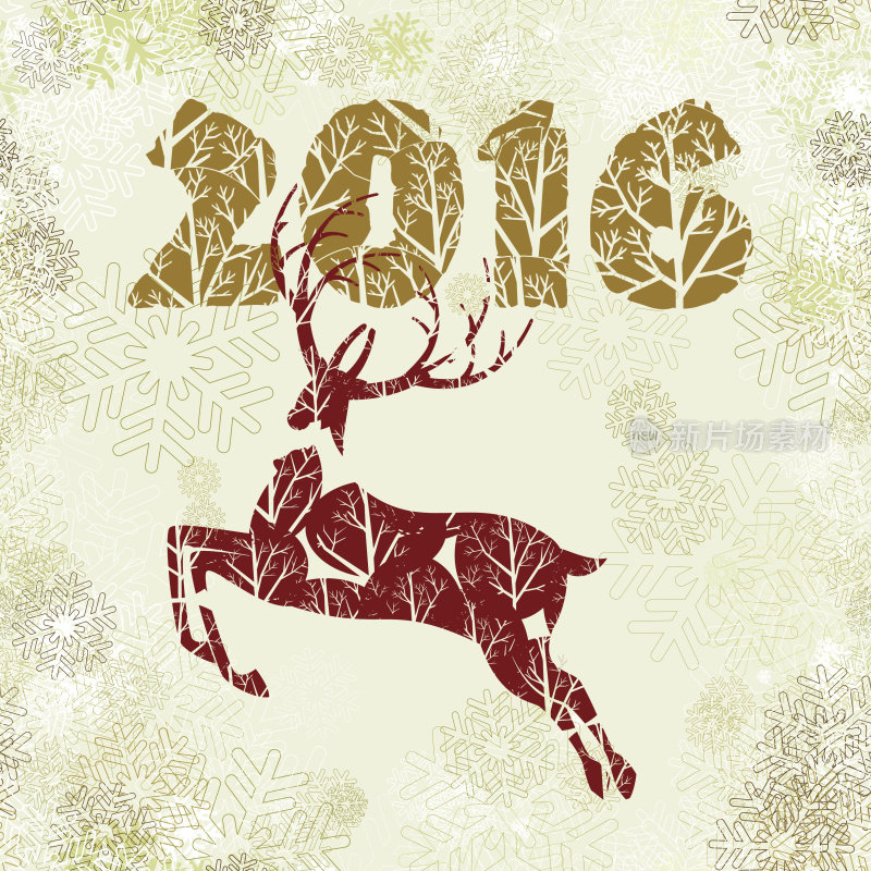 圣诞，新年贺卡，驯鹿，2016年，黄金，自然