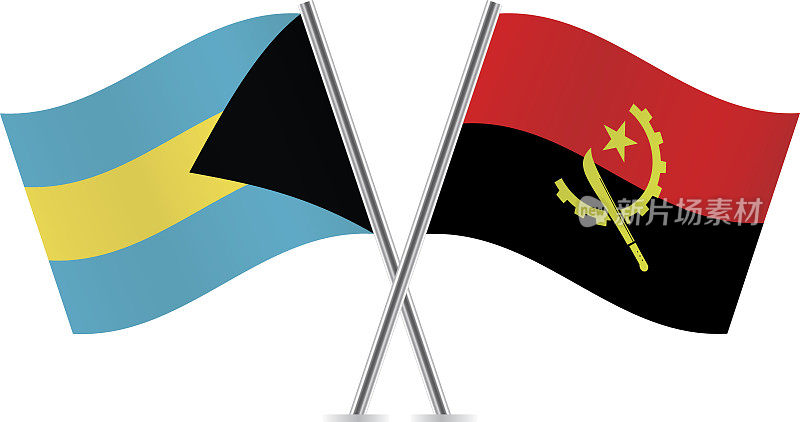 巴哈马和安哥拉国旗。向量。