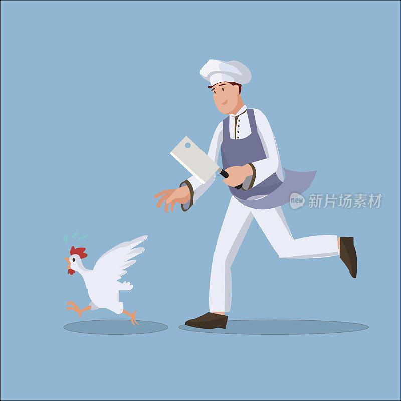 厨师追鸡平插画